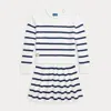 Polo Ralph Lauren Striped Cotton Sweater And Skirt Set In White/newport Navy