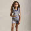 Polo Ralph Lauren Striped Cotton Sweater Top & Short Set In Charter Blue/cream