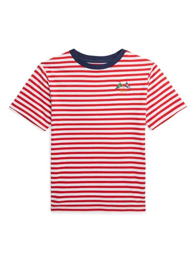 Polo Ralph Lauren Kids' Striped Cotton T-shirt In 红色