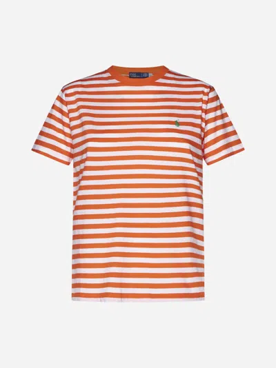 Polo Ralph Lauren Striped Cotton T-shirt In Orange/white