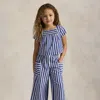 Polo Ralph Lauren Striped Cotton Top & Cropped Pant Set In Blue