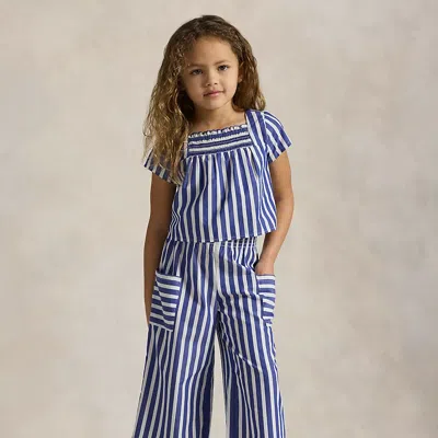 Polo Ralph Lauren Kids' Striped Cotton Top & Cropped Pant Set In Royal White