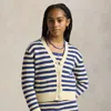 Polo Ralph Lauren Striped Cotton V-neck Cardigan In Cream W/charter Blue