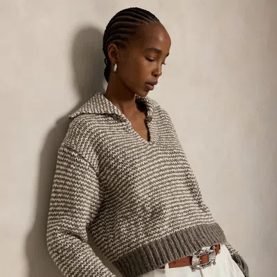 Polo Ralph Lauren Striped Cotton And Wool-blend Polo Sweater In Gray