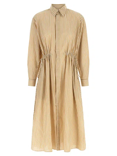 Polo Ralph Lauren Striped Cotton-linen Chemisier Dress In Tan