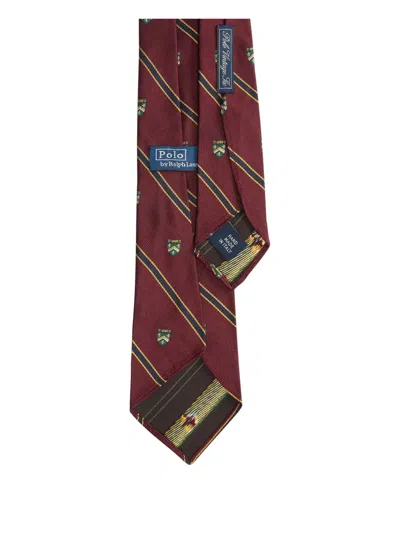 Polo Ralph Lauren Striped Crest Tie In Burgundy