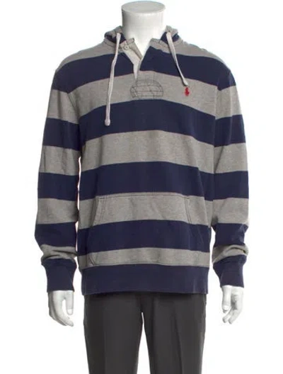 Pre-owned Polo Ralph Lauren Striped Crew Neck Hoodie In Blue