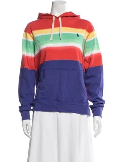 Pre-owned Polo Ralph Lauren Striped Crew Neck Hoodie In Purple