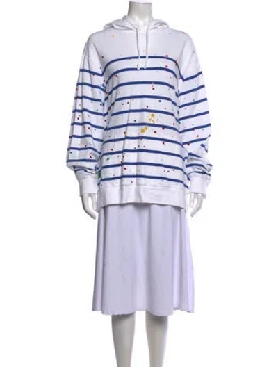 Pre-owned Polo Ralph Lauren Striped Crew Neck Hoodie In White