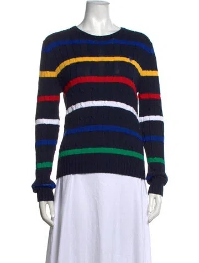 Pre-owned Polo Ralph Lauren Striped Crew Neck Sweater In Blue