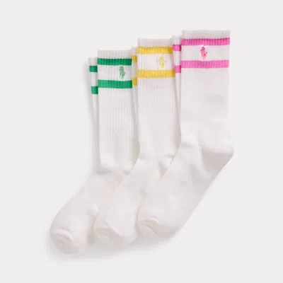 Polo Ralph Lauren Kids' Striped Crew Sock 3-pack In White