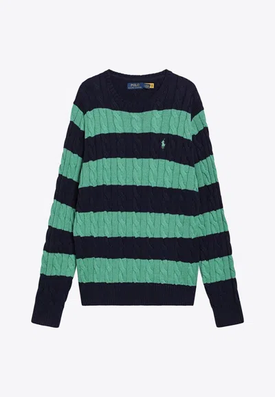 Polo Ralph Lauren Striped Cable Knit Crew Neck Sweater In Green