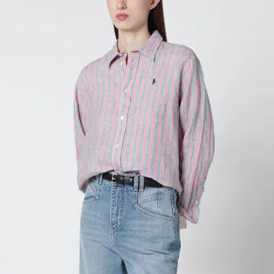Polo Ralph Lauren Striped Crop Boxy Fit Linen Shirt In Pink