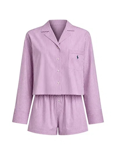 Polo Ralph Lauren Striped Cropped Pajamas In Purple