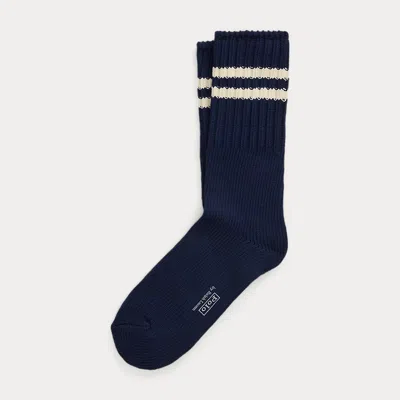 Polo Ralph Lauren Striped-cuff Cotton-blend Crew Socks In Navy