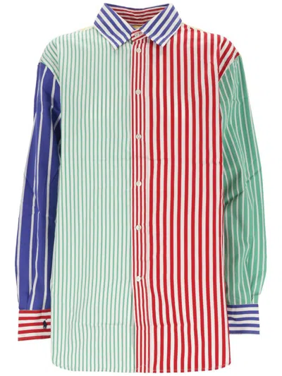 Polo Ralph Lauren Striped Curved Hem Poplin Shirt In Multi