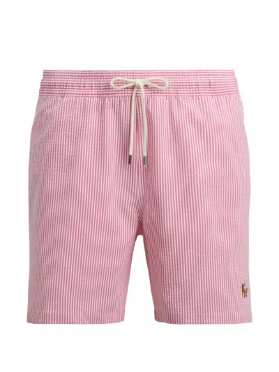 Polo Ralph Lauren Mens Resort Rose Stripe Traveller Striped Swimming Trunks In Pink