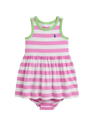 Polo Ralph Lauren Babies' Striped Dress And Bloomer In Pink
