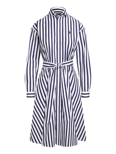 Polo Ralph Lauren Stripe Long Sleeve Cotton Shirtdress In White
