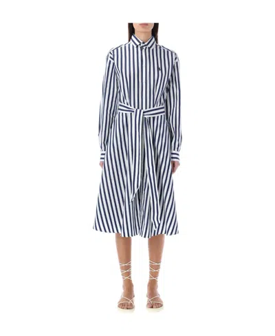 Polo Ralph Lauren Stripe Long Sleeve Cotton Shirtdress In White