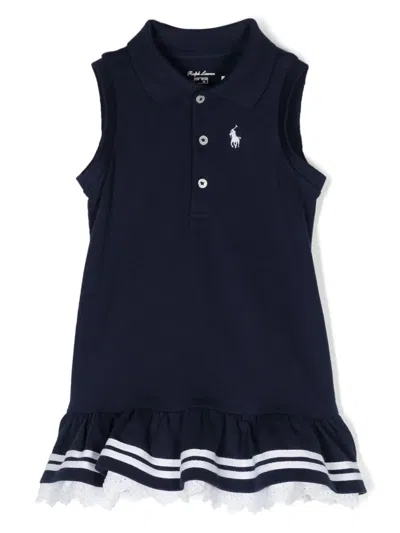 Polo Ralph Lauren Babies' Striped-edge Piqué Dress (set Of Two) In Blue