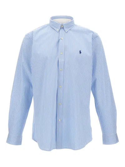 Polo Ralph Lauren Striped Embroidered-logo Shirt In Blue
