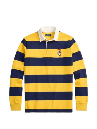 Polo Ralph Lauren Long Sleeve Jersey Knit Society Bear Rugby Shirt In Yellow
