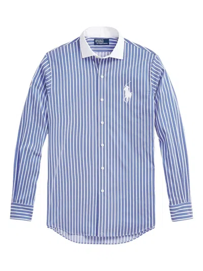 Polo Ralph Lauren Striped Embroidered Shirt In Blue