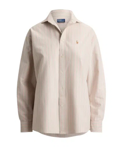 Polo Ralph Lauren Striped Embroidered-logo Shirt In Pink
