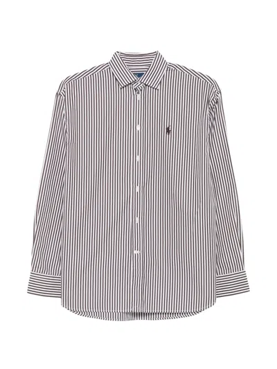 Polo Ralph Lauren Striped Embroidered-logo Shirt In Black