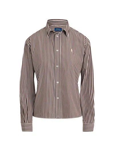 Polo Ralph Lauren Striped Embroidered-logo Shirt In Pink
