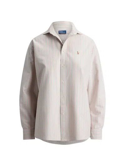 Polo Ralph Lauren Striped Embroidered-logo Shirt In White