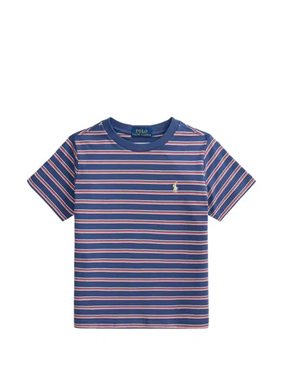 Polo Ralph Lauren Kids' Striped Embroidered-logo T-shirt In Blue