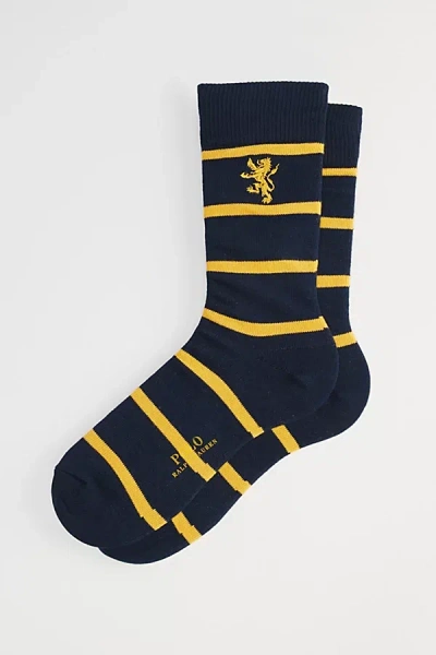 Polo Ralph Lauren Striped Embroidery Crew Sock In Navy/gold, Men's At Urban Outfitters In Black