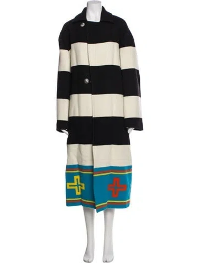 Pre-owned Polo Ralph Lauren Striped Faux Fur Coat In Black