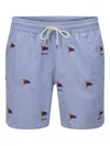 Polo Ralph Lauren Striped Flag-embroidered Swim Shorts In Blue