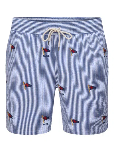 POLO RALPH LAUREN STRIPED FLAG-EMBROIDERED SWIM SHORTS