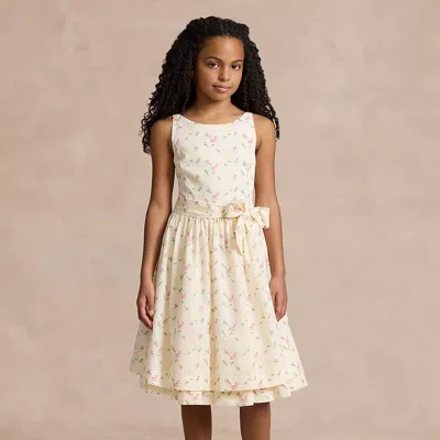 Polo Ralph Lauren Kids' Striped Floral Cotton-blend Dress In White