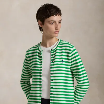Polo Ralph Lauren Striped French Terry Cardigan In Preppy Green/white