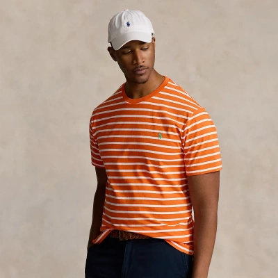 Polo Ralph Lauren Striped Jersey Crewneck T-shirt In Orange/white