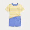 Polo Ralph Lauren Ralph Lauren Stripe Cotton T-shirt & Shorts Set In Oasis Yellow/white