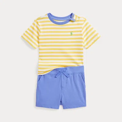 Polo Ralph Lauren Babies' Ralph Lauren Stripe Cotton T-shirt & Shorts Set In Oasis Yellow/white