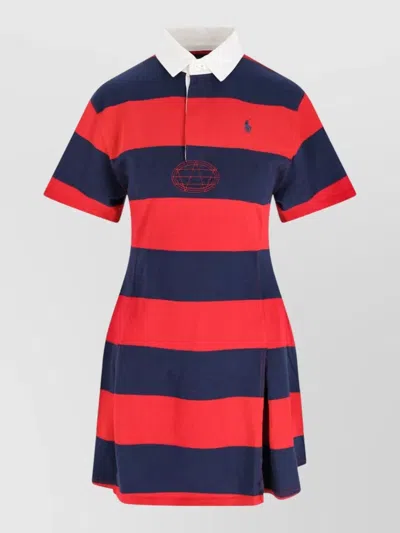 Polo Ralph Lauren Striped Knee Length Dress With Short Sleeves In Multi