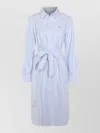 Polo Ralph Lauren Striped Knee Length Dress With Waist Tie In Blue