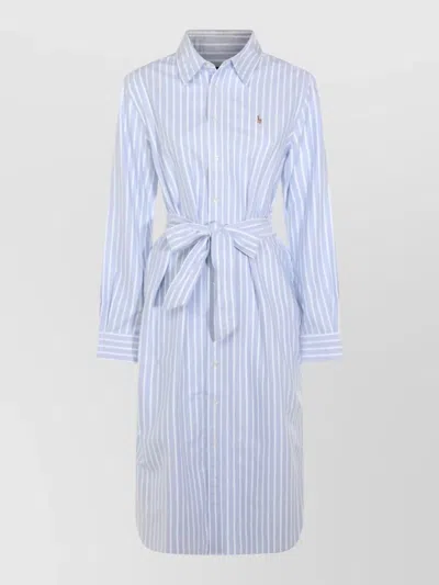 POLO RALPH LAUREN STRIPED KNEE LENGTH DRESS WITH WAIST TIE