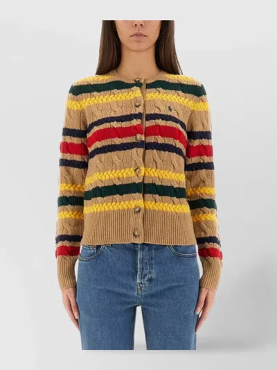 POLO RALPH LAUREN STRIPED KNIT CARDIGAN CABLE DESIGN