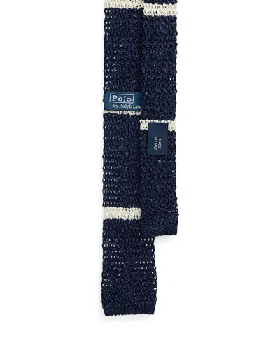 Polo Ralph Lauren Striped Knit Linen Tie In Navy/white