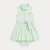 Polo Ralph Lauren Striped Knit Oxford Shirtdress & Bloomer In Green Multi