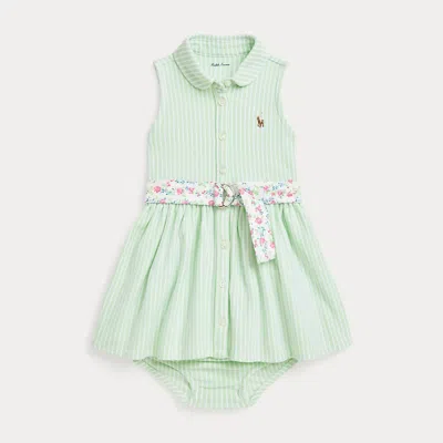 Polo Ralph Lauren Babies' Striped Knit Oxford Shirtdress & Bloomer In Green