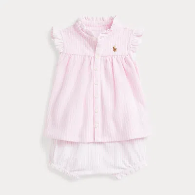 Polo Ralph Lauren Babies' Striped Knit Oxford Top & Bloomer Set In Carmel Pink Multi